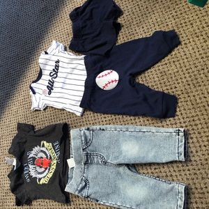 H&M jeans & shirt & baseball pants/shorts